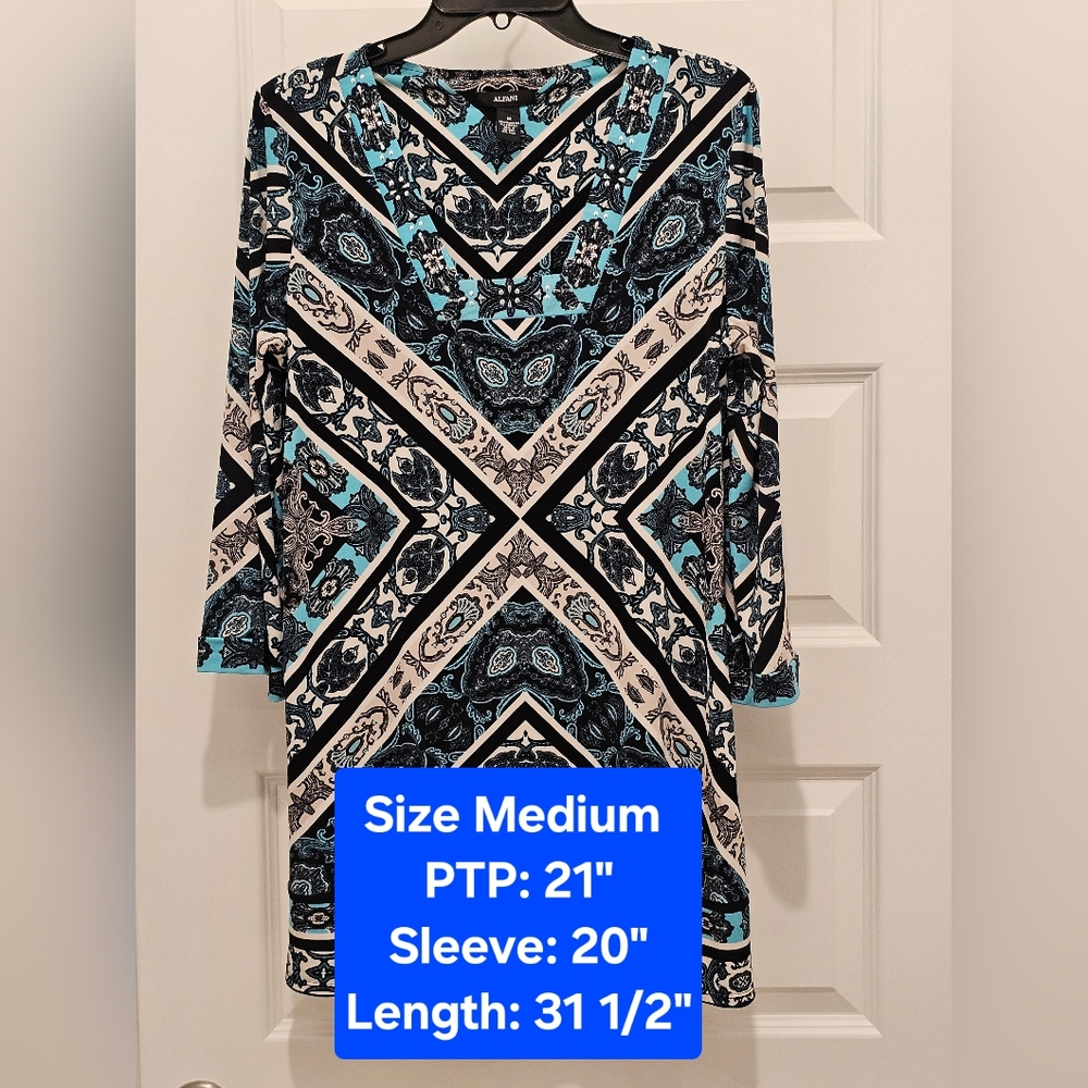 Alfani LS Geometric Patterned Tunic Top, EUC, Size Medium